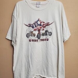 White vintage biker tee with a bold American flag design